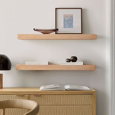 Thick Wood Floating Shelves Set Slat Wall Mid Century