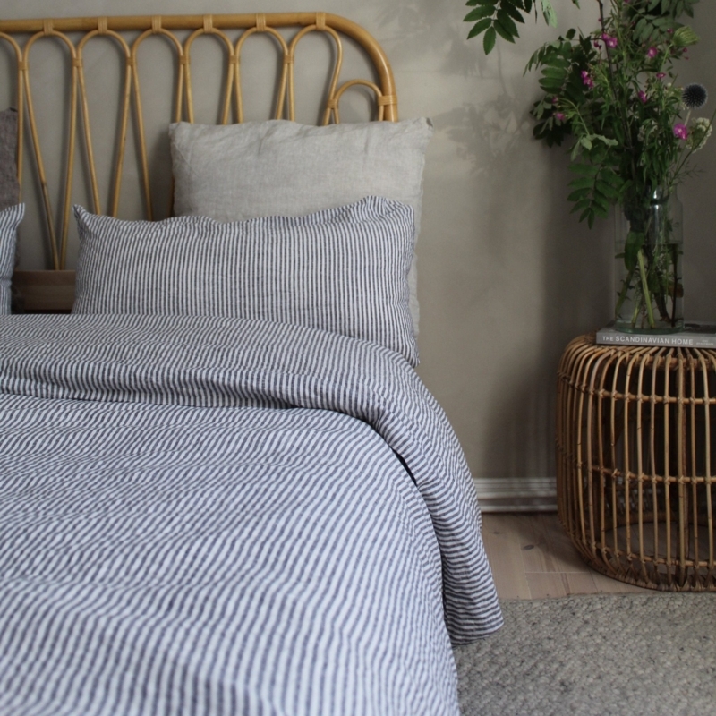 Thin Black Stripe Linen Duvet Set for Airy Scandinavian Minimalist
