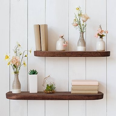 Thin Floating Shelf Rounded Corners Natural Wood Scandi