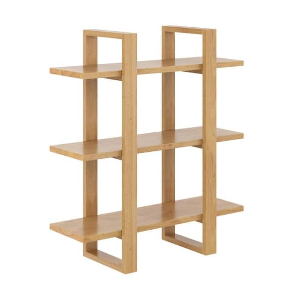 Three Tier Floating Wall Bookcase with Vertical Modular Wood Supports