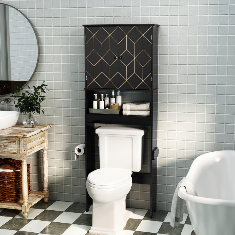 Three-Tier Over The Toilet Storage Rack with Metal Mesh Shelving.