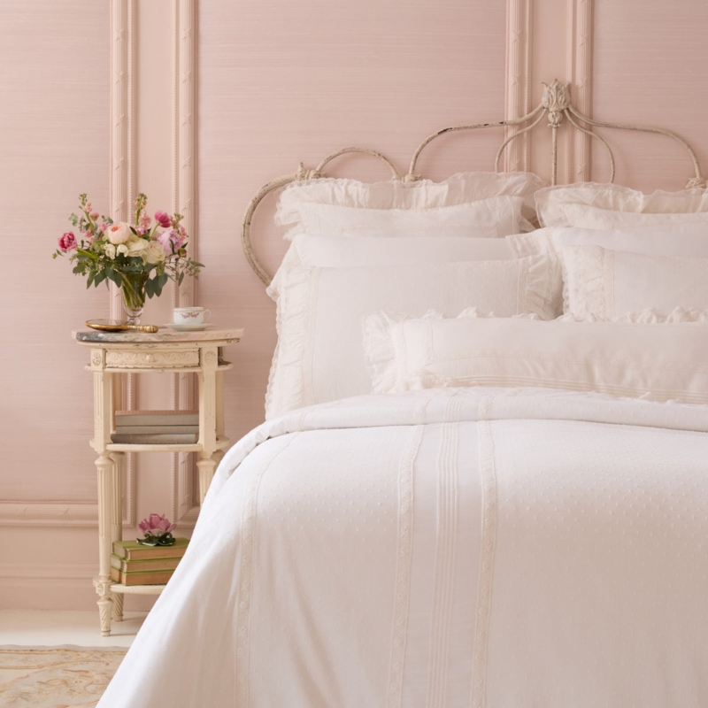 Tiered Ruffle Duvet Cover Set Lace Inserts, Victorian Style