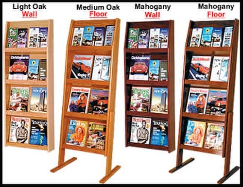 Tiered Wood Magazine Rack Floor Stand 16 Pocket Display