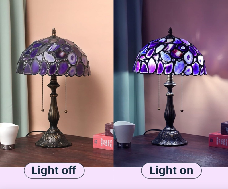 Tiffany Style Stained Glass Table Lamp with Agate Inserts