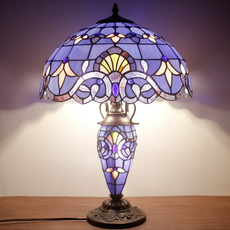 Tiffany Style Table Lamp with Floral Shade and Nightlight Base