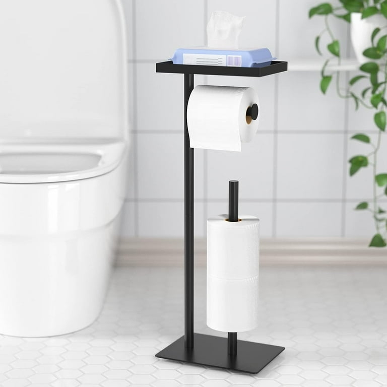 Toilet Paper Stand with Top Shelf and High Reserve Roll Capacity