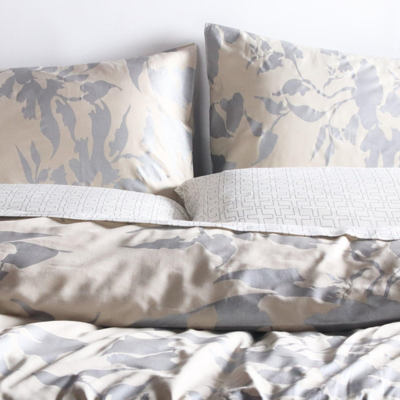 Tonal Botanical Duvet Cover Set Grey Large Scale Floral Sheen
