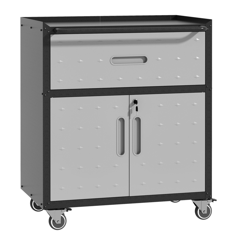 Tool Cabinet Rolling Black Metal Side Pegboard Panel Top Drawer