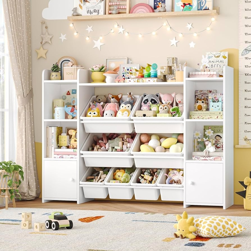 Toy Organizer with Eight Colorful Bins and Top Shelf for Playroom