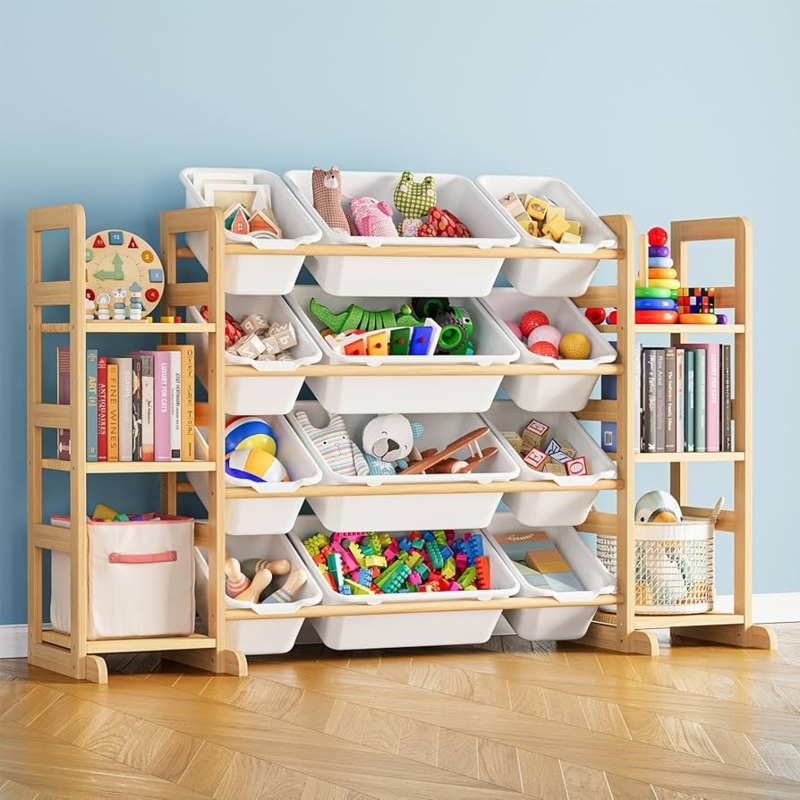 Toy Storage Organizer Large with Twelve Bins and Bookshelf Unit