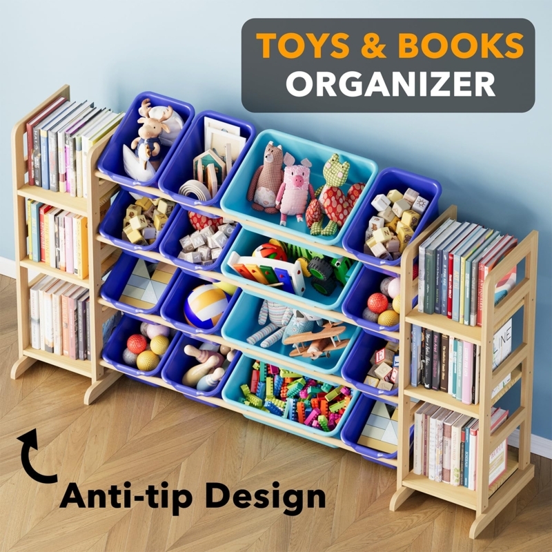 Toy Storage Organizer Two-Tone Blue with 16 Removable Bins