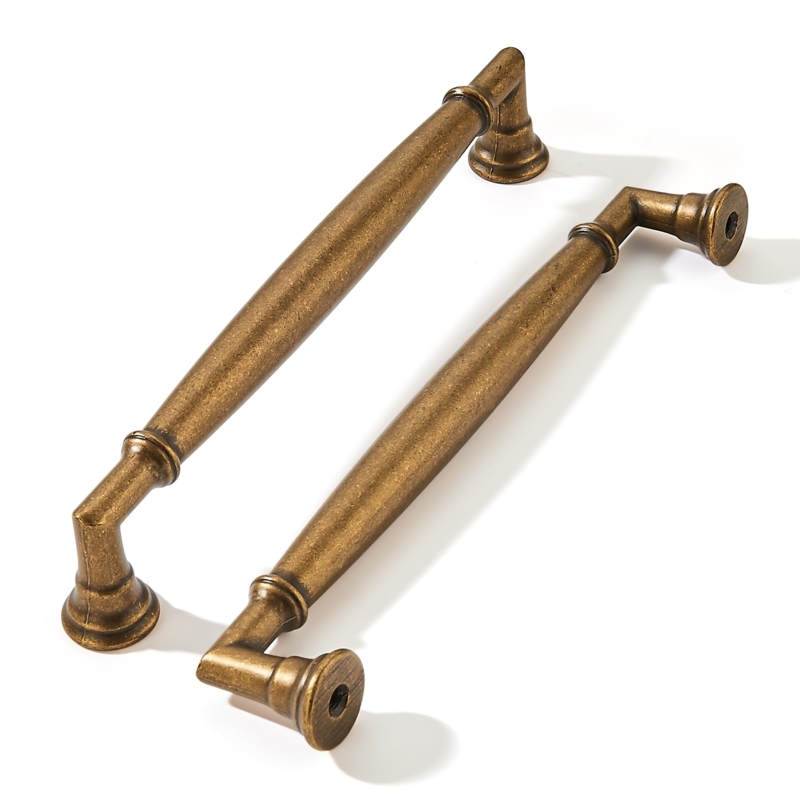 Traditional Antique Brass Bar Pulls with Tiered Base Detail