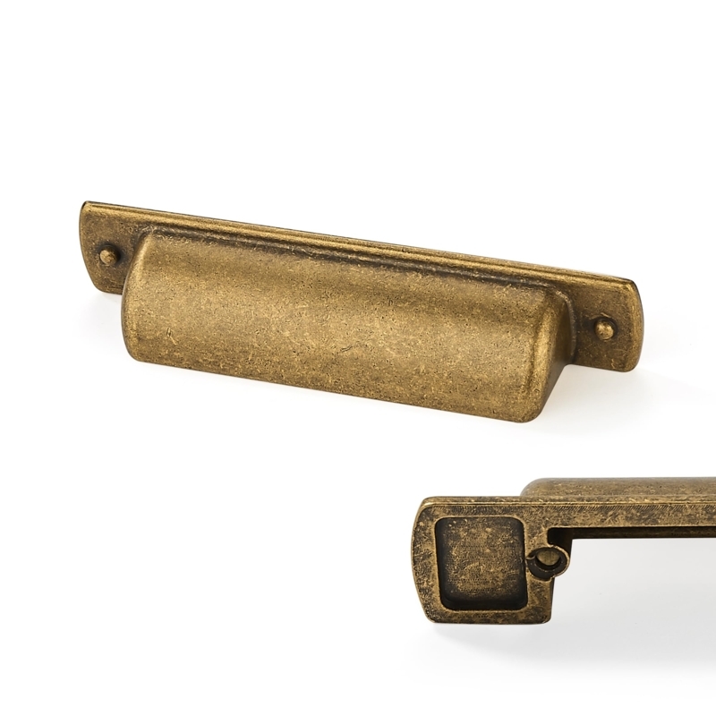 Traditional Antique Brass Cup Drawer Pulls with Exposed Screws