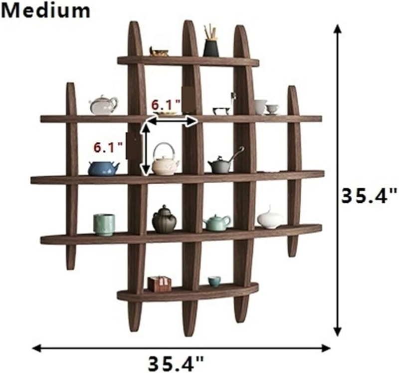 Traditional Asymmetrical Grid Wall Shelf Dark Wood Curio