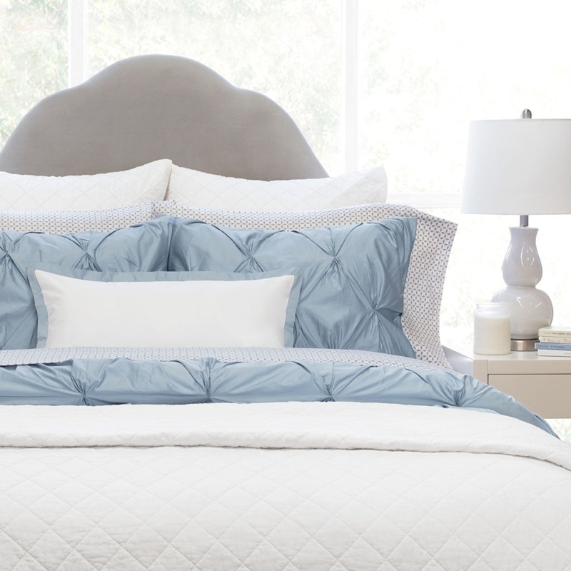 Traditional Bedding Ensemble with French Blue Diamond Quilted Coverlet