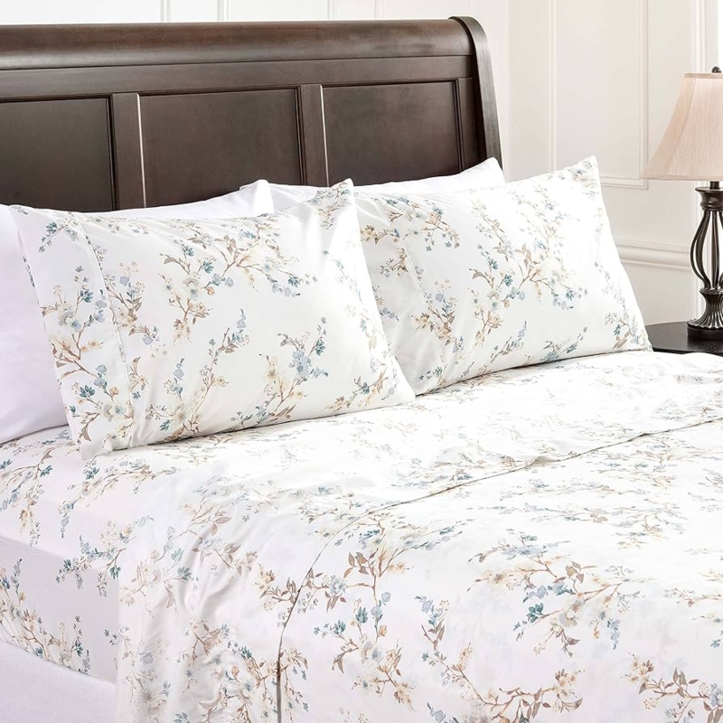 Traditional Blue Floral Bed Sheet Set Cottagecore Style