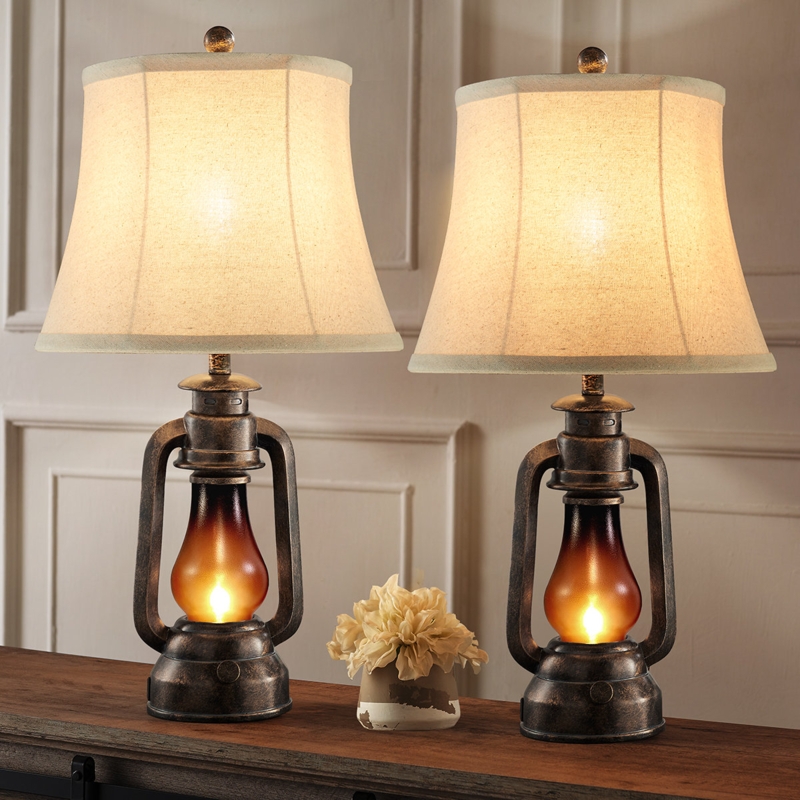 Traditional Lamp with Nightlight Base, Bronze Candlestick Set.