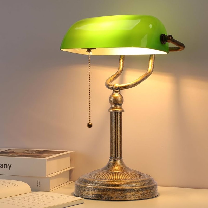 Traditional Library Bankers Desk Lamp Green Shade Gold Base