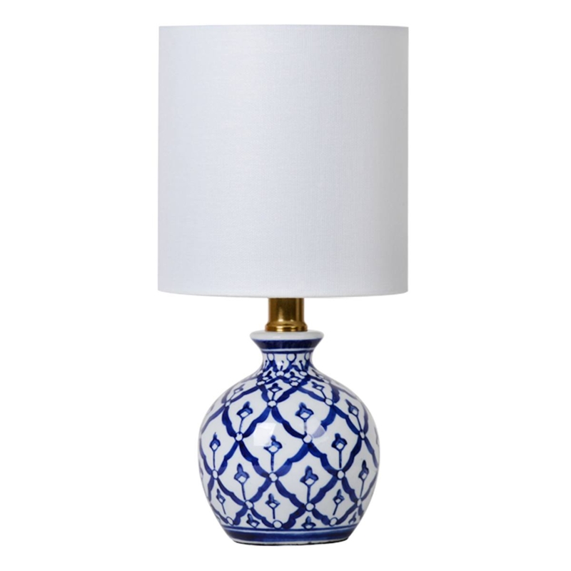 Traditional Mini Table Lamp with Blue and White Botanical Urn Base