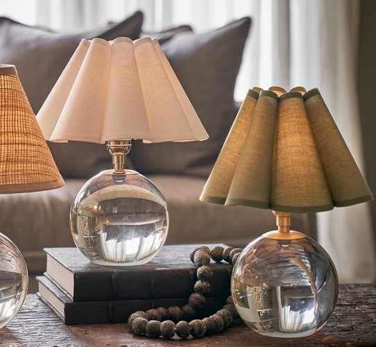 Traditional Mini Table Lamp with Dark Green Ribbed Ceramic Base