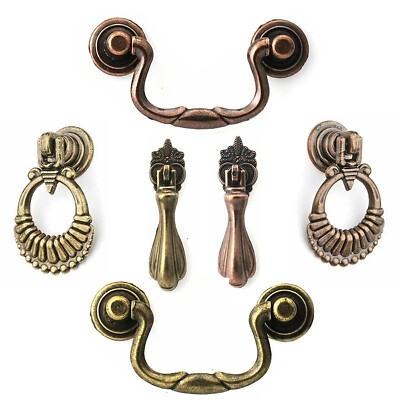 Traditional Swan Neck Drop Cabinet Pull in Antique Brass with Rosettes