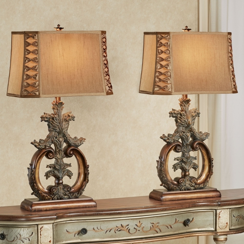 Traditional Table Lamp Pair, Neoclassical Acanthus Leaf Motif Bases.