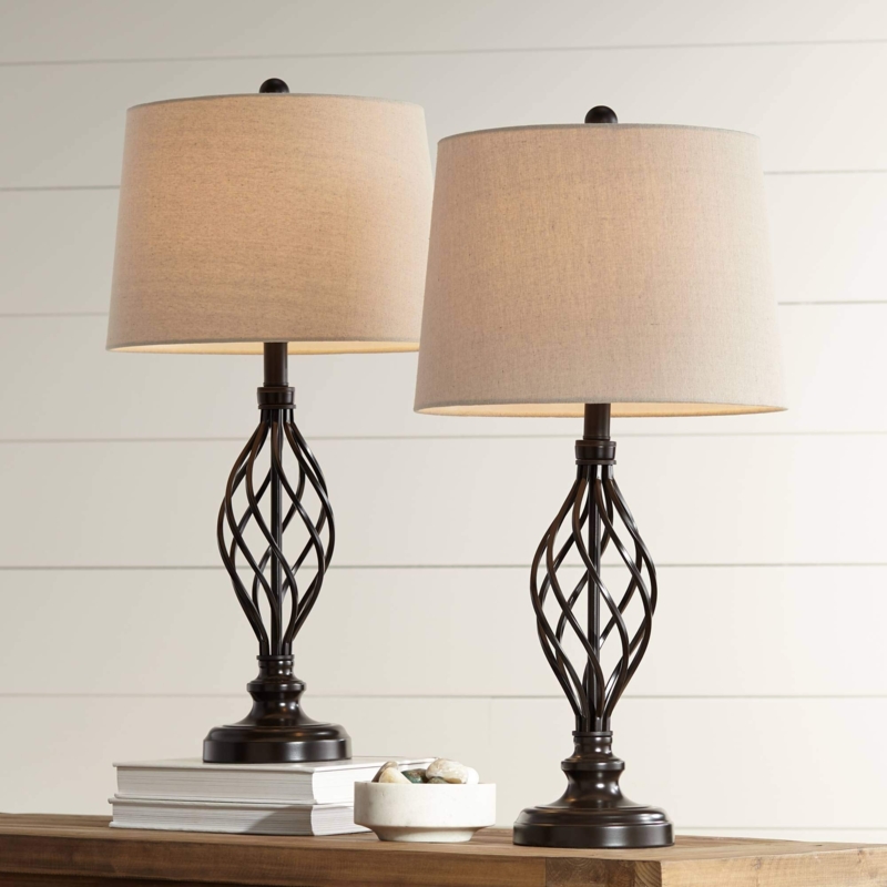 Traditional Table Lamp Set of 2 with Bronze Scrollwork Base