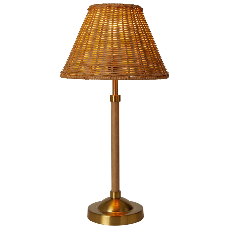 Traditional Turned Wood Table Lamp with Rattan Shade