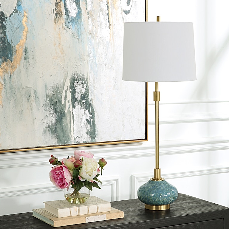 Transitional Buffet Lamp, Aged Blue Ceramic Base, Pitted Texture