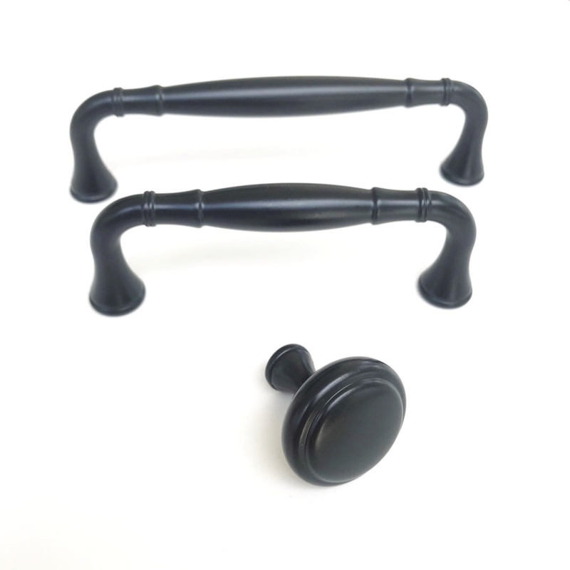 Transitional Cabinet Pull Flared Ends Matte Finish Gray Cabinet