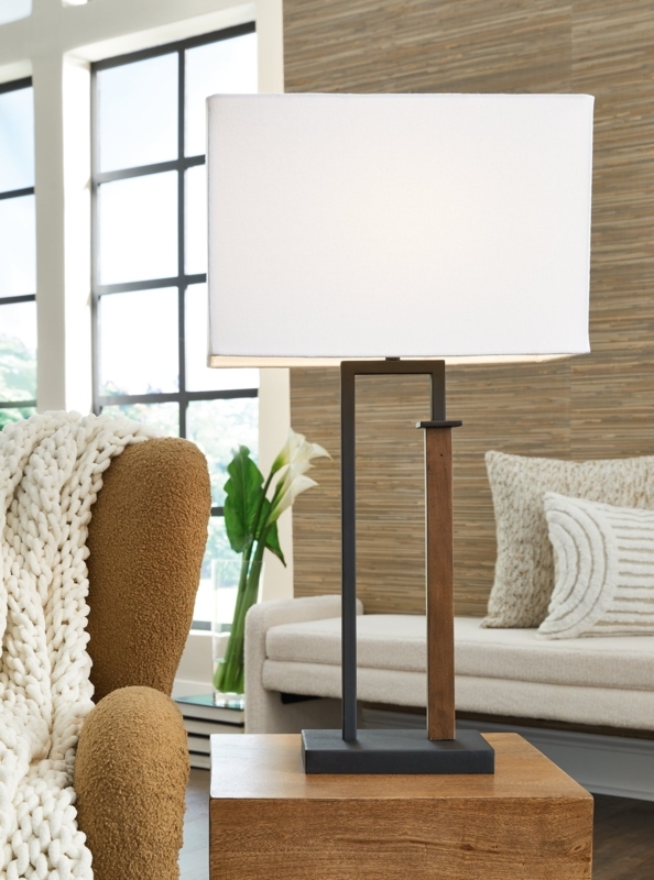 Transitional Dark Bronze Metal Table Lamp with Open Geometric Base