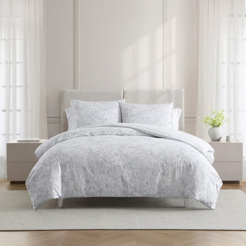 Transitional Duvet Cover Set Textured Floral Pattern Grey Modern