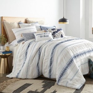 Transitional Medallion Duvet Cover Set in Cream, Farmhouse Decor.