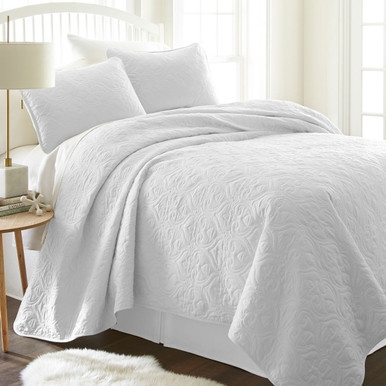 Transitional Quilt Set: Charcoal Grey with Damask Quilted Texture