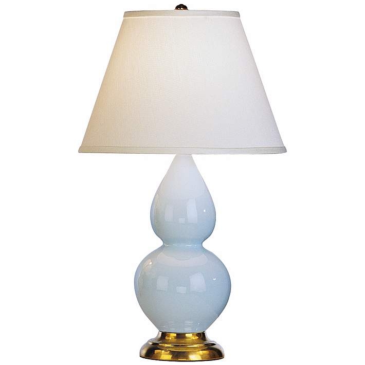 Transitional Table Lamp: Light Blue Ceramic Gourd with Brass