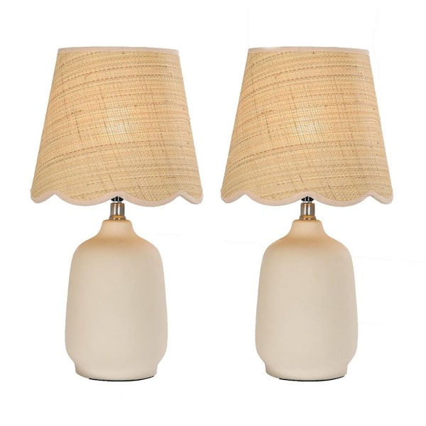 Transitional Table Lamp Set of 2: Textured Cream Ceramic Bases