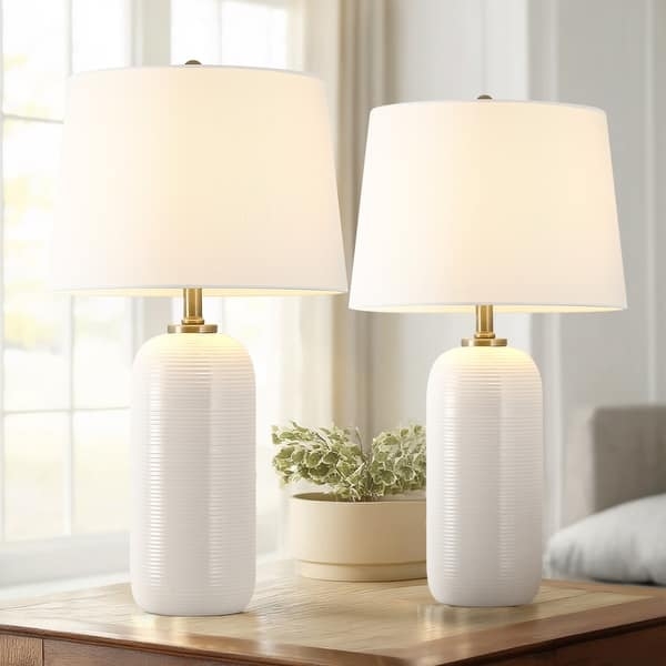 Transitional Table Lamp Set with White Ceramic Stacked Sphere Base
