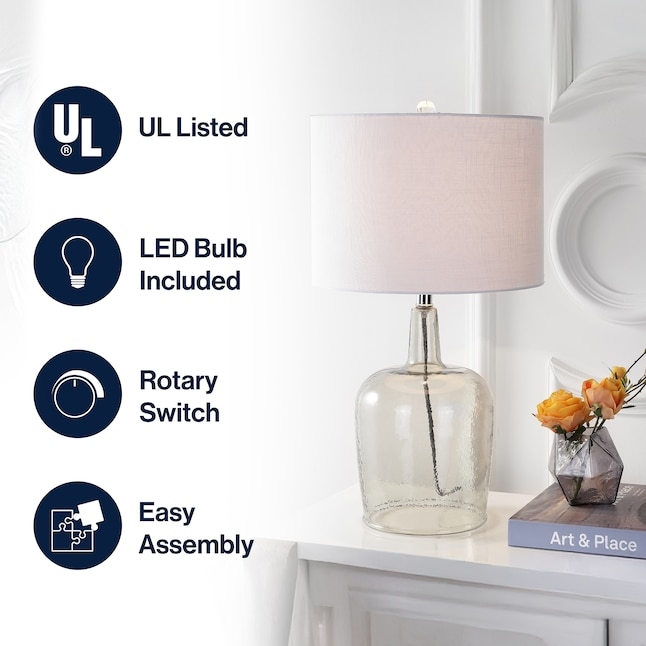 Transitional Table Lamp Smoked Gray Glass Gourd White Drum Shade