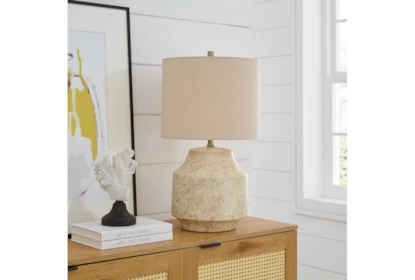 Transitional Table Lamp with Distressed White and Gold Ceramic Base