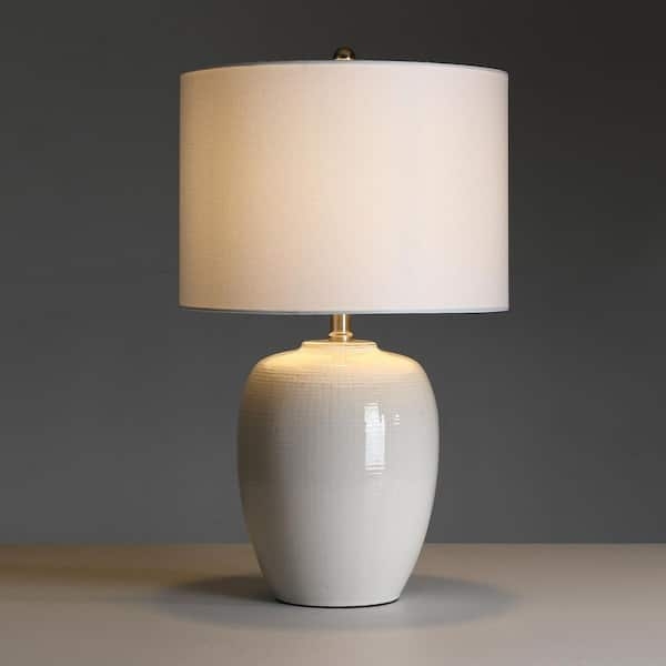 Transitional Table Lamp with Ivory White Ribbed Ceramic Gourd Base