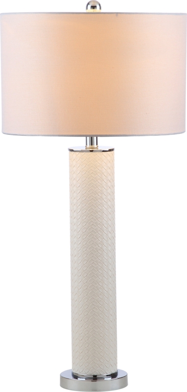 Transitional Table Lamp: Woven Leather-Like Base, Rectangular Shade