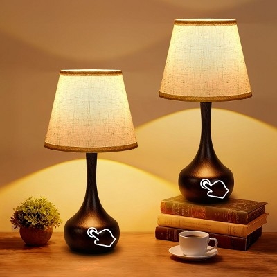 Transitional Table Lamps Matte Black Gold Neck Drum Shade Set