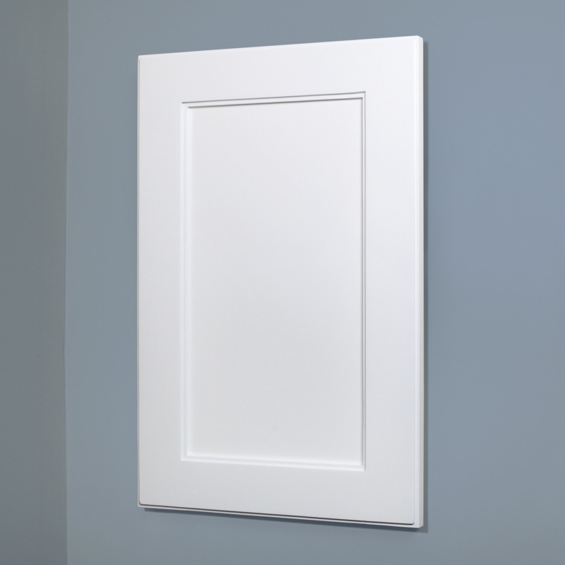 Transitional White Shaker Medicine Cabinet, Recessed Design without Mirror.
