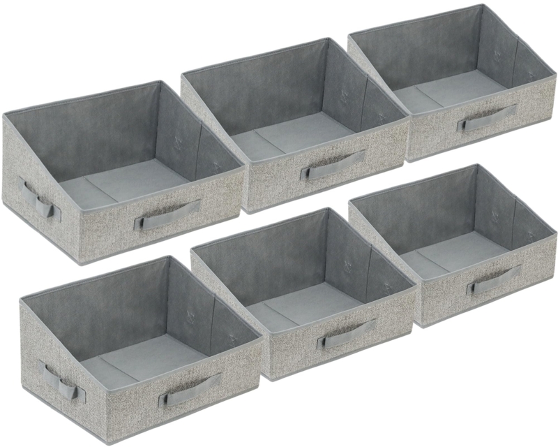 Trapezoid Storage Bins, Gray Fabric Closet Baskets with Front Pull Handle
