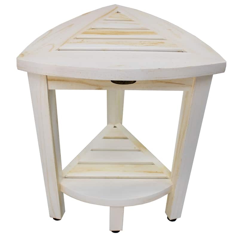 Triangular Corner Shower Bench Driftwood Grey Two Tier