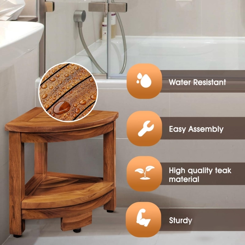 Triangular Corner Shower Stool with Slatted Top for Drainage