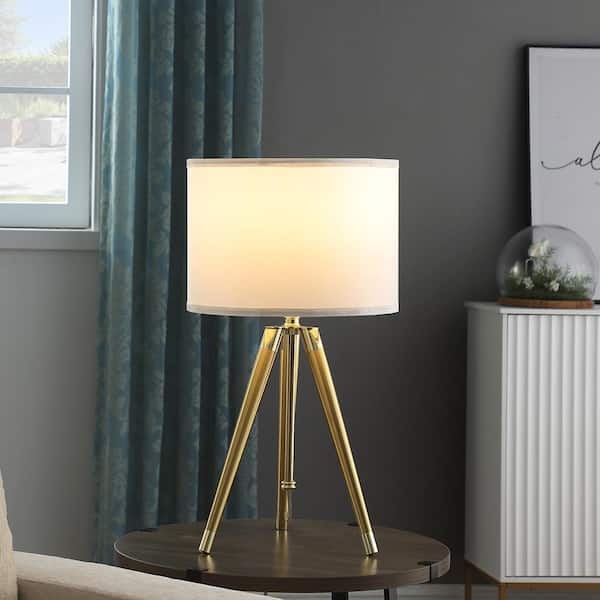 Tripod Table Lamp Mid-Century Modern Gold Finish Adjustable Tapered Legs