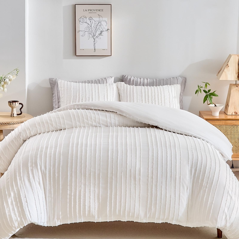 Tufted Chevron Duvet Cover Set, Boho Bedding Style