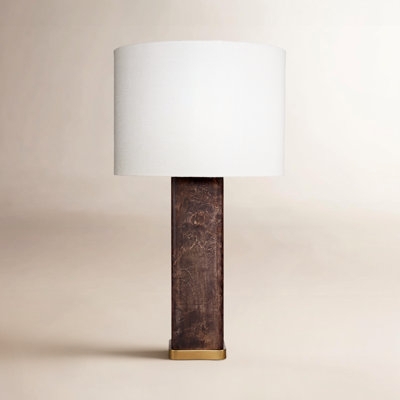 Turned Wood Table Lamp Tall Silhouette Tapered Drum Shade Rustic