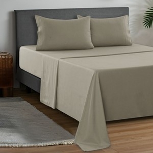 Twin Sheet Set 3 Piece Solid Sheets Set with Matching Pillow Cover - Beige